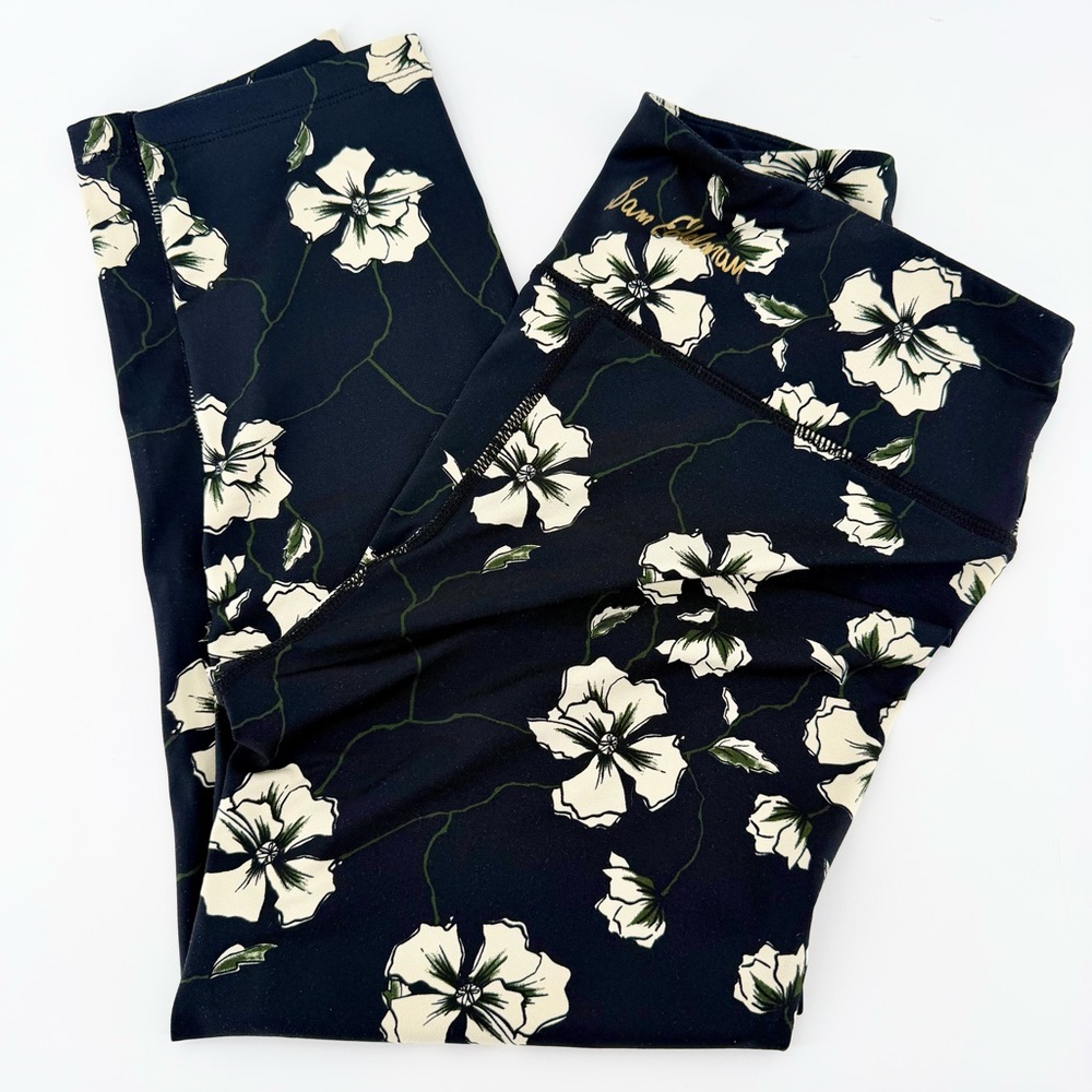 Sam Edelman High Rise Floral Leggings Size M Bold Garden Black Off-White Yoga - Picture 3 of 9